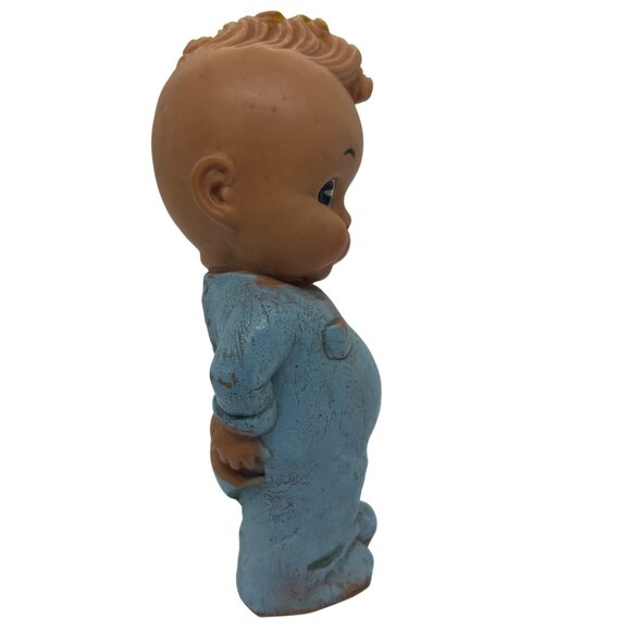 Vintage Rubber Kewpie Squeaker Toy Doll Blue Outfit 6" Collectible - Picture 2 of 3